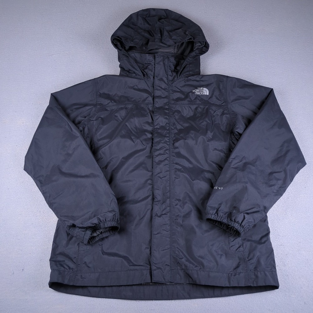 The North Face Hyvent Jacket Boys Medium Black Full Zip Hooded Windbreaker 10-12